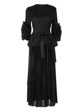 High-End Pleated Midi Skirt Set - Statement Sleeves
